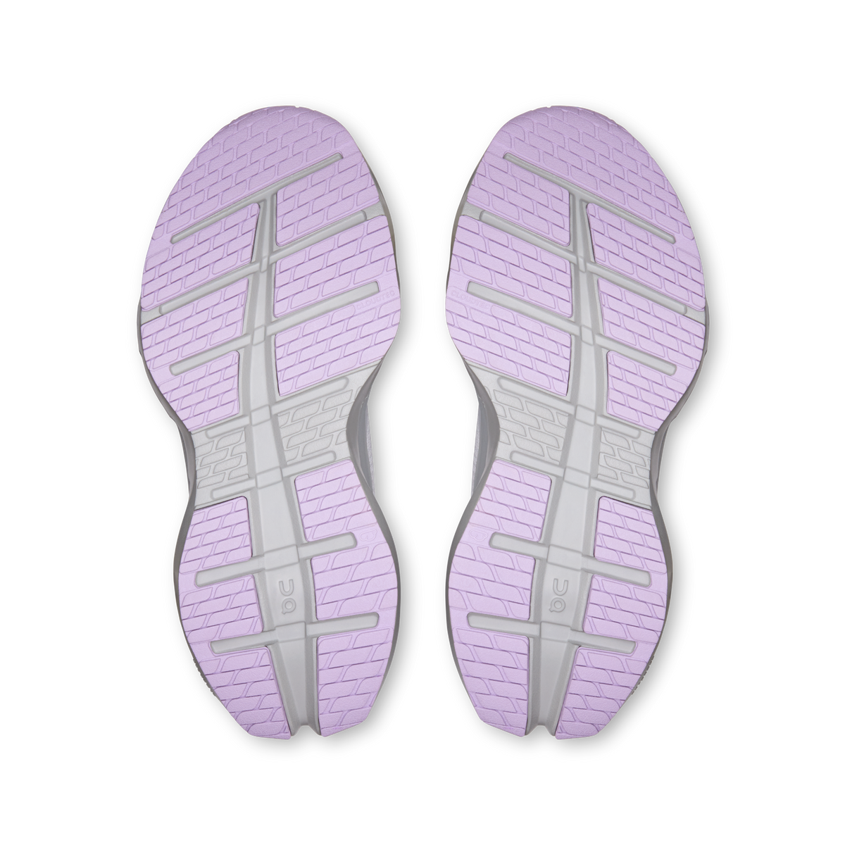 On Cloudrunner 3 Max shoe outsoles, purple tread pattern with gray traction pods