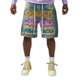 Men's wall blue denim shorts with colorful graffiti graphic