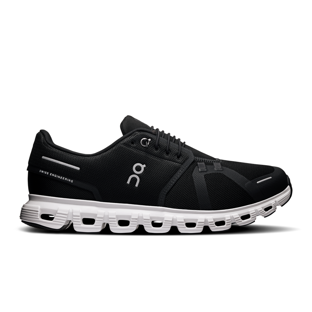 On Running Cloud 6 wide black knit running shoes with white cloud midsole