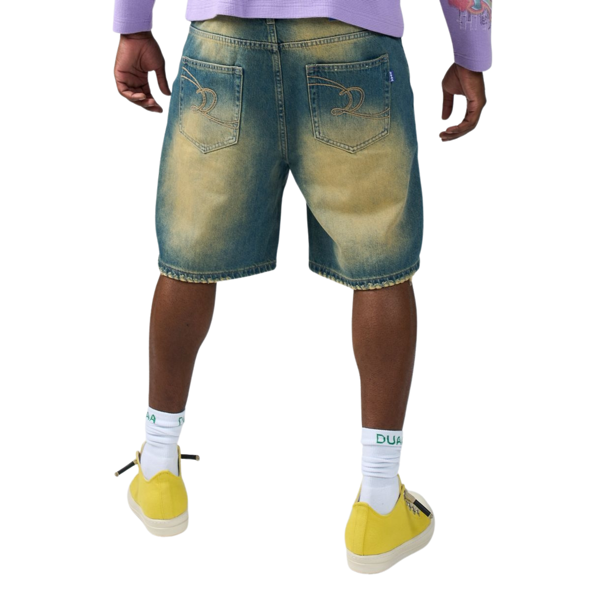 Men's wall blue denim shorts with back patch pockets