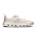 Men's running shoe with white knit upper and lace-up closure, CloudTec sole pods