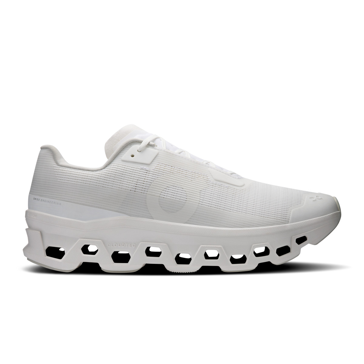 Men's white lace-up running shoes with CloudTec pod outsole and cushioned midsole