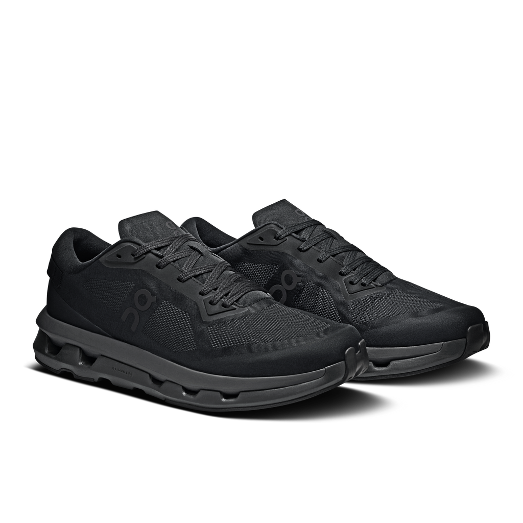 Men's On Cloudzone running shoes, black lace-up knit and cushioned cloud sole