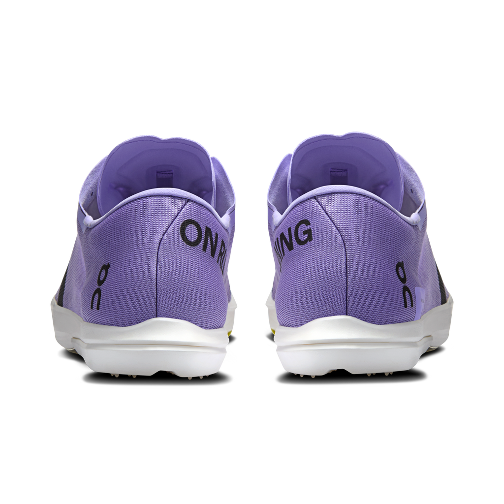 Men's back view running shoes in light purple with white midsole and heel branding
