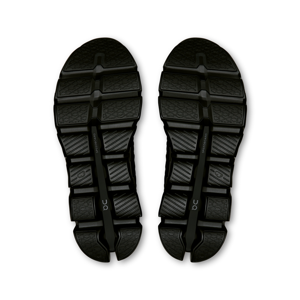 Pair of black outsoles with grid tread and CloudTec heel pods