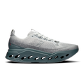 Men's running shoes in light gray with teal CloudTec sole and lace-up design