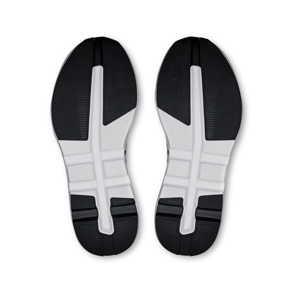 Black and white rubber outsole with traction tread