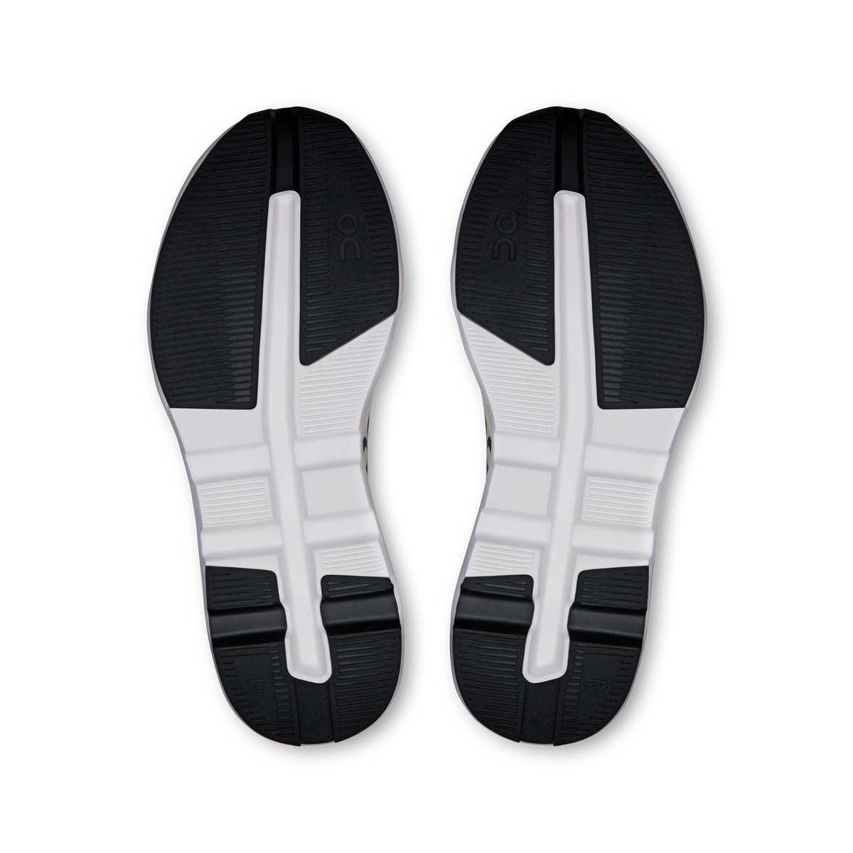 Black and white rubber outsole with traction tread