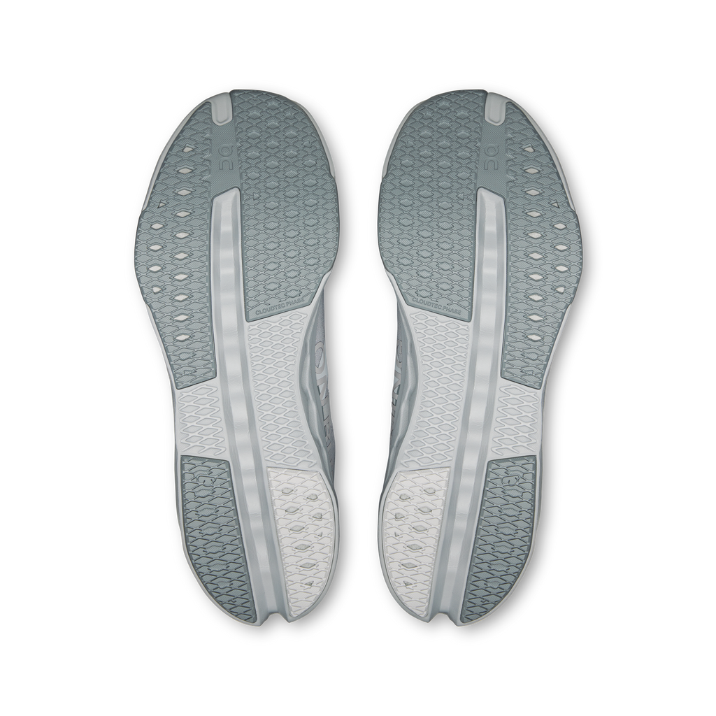 Men's On running shoes outsoles, textured gray rubber with vertical channels