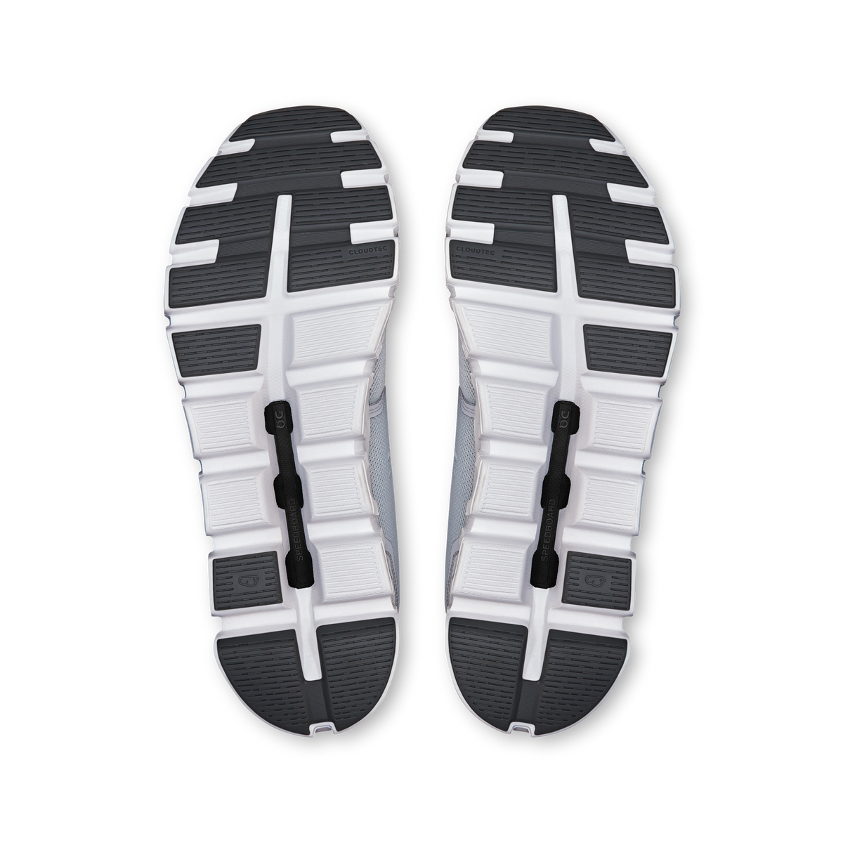 Men's wide running shoes bottom view, white outsole with dark tread inserts