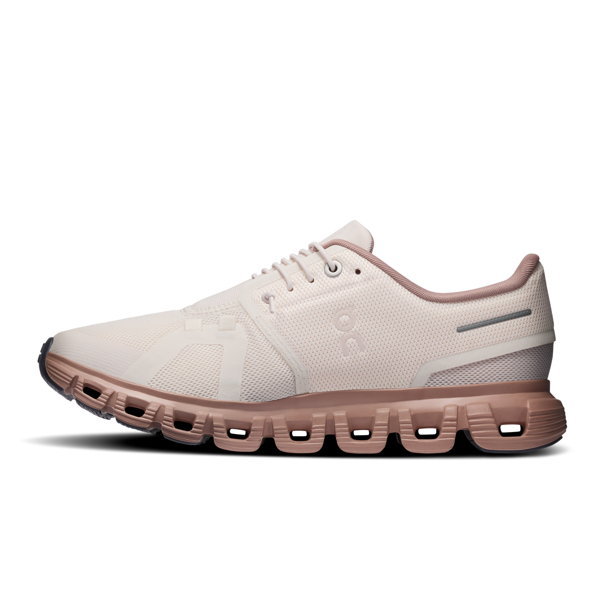 On Cloud 6 women's running shoe, oyster/biscuit lace-up mesh with CloudTec cushioning