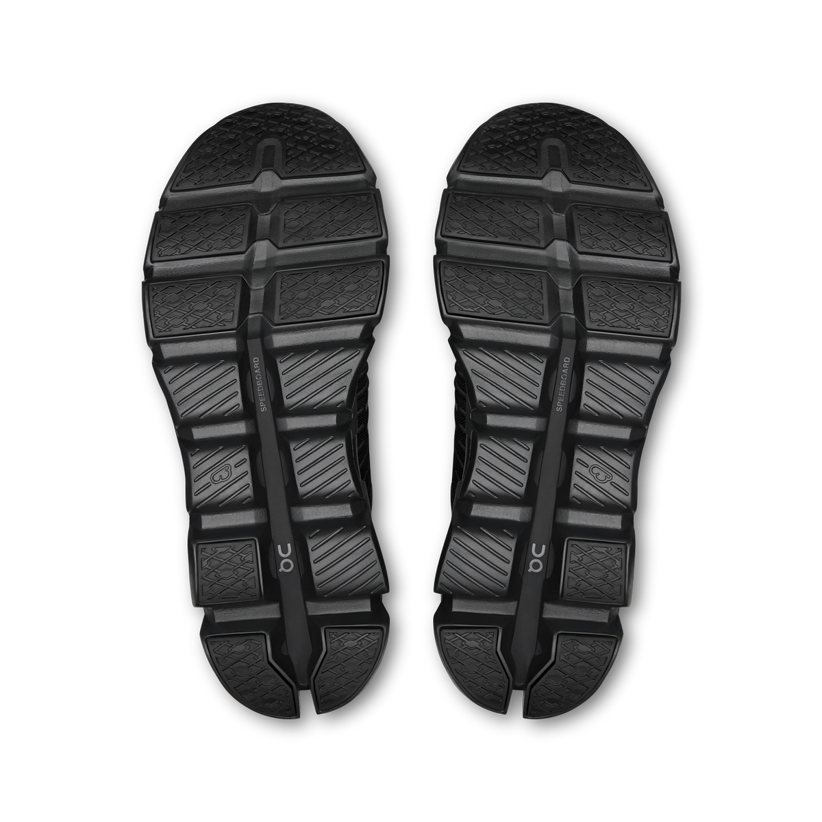 Men's On Cloudswift 4 outsoles, black rubber tread pattern on both shoes