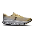 Men's trail running shoes, tan mesh upper with laces and white cushioned sole
