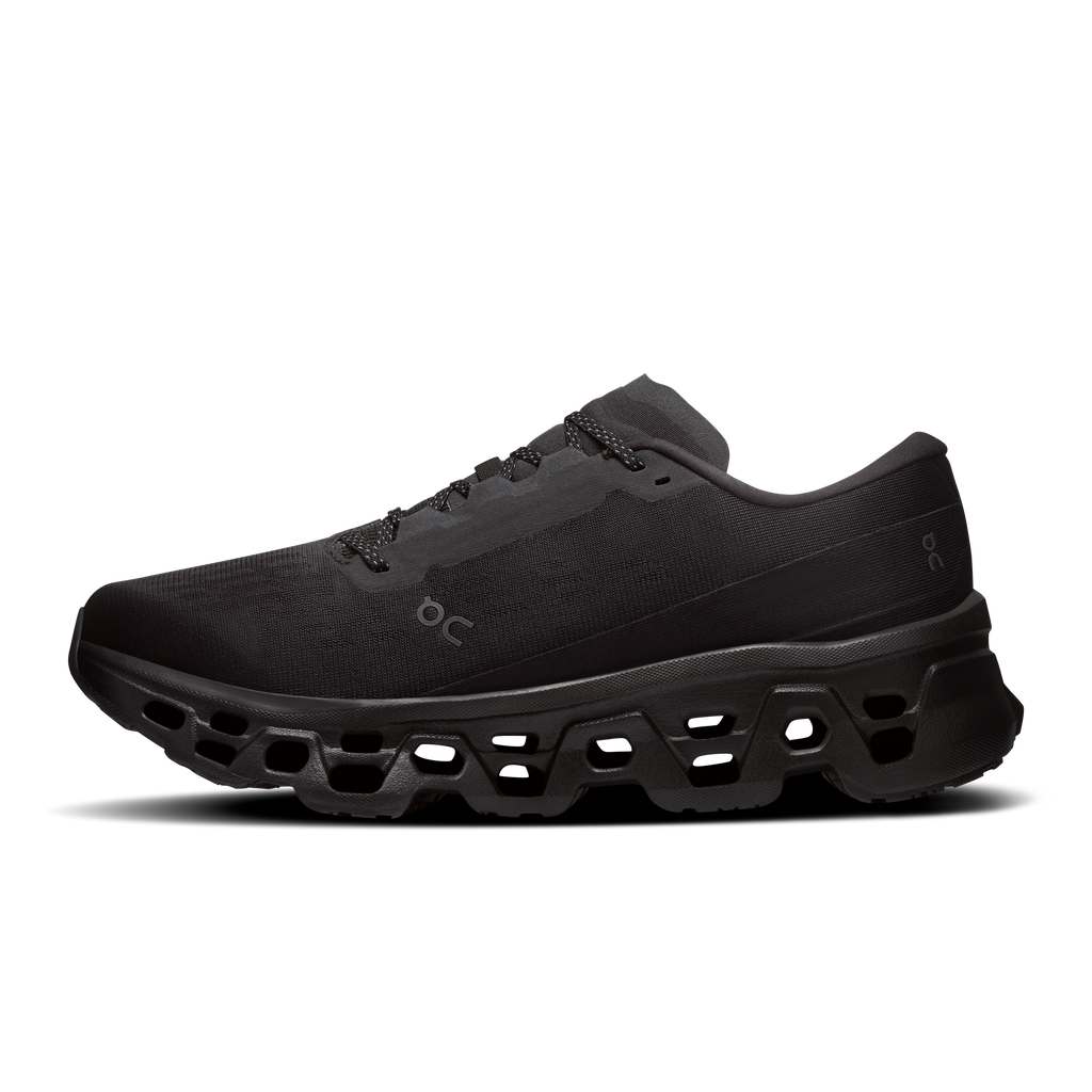 Men's On Cloudmonster 3 running shoes, black knit upper and molded tread midsole
