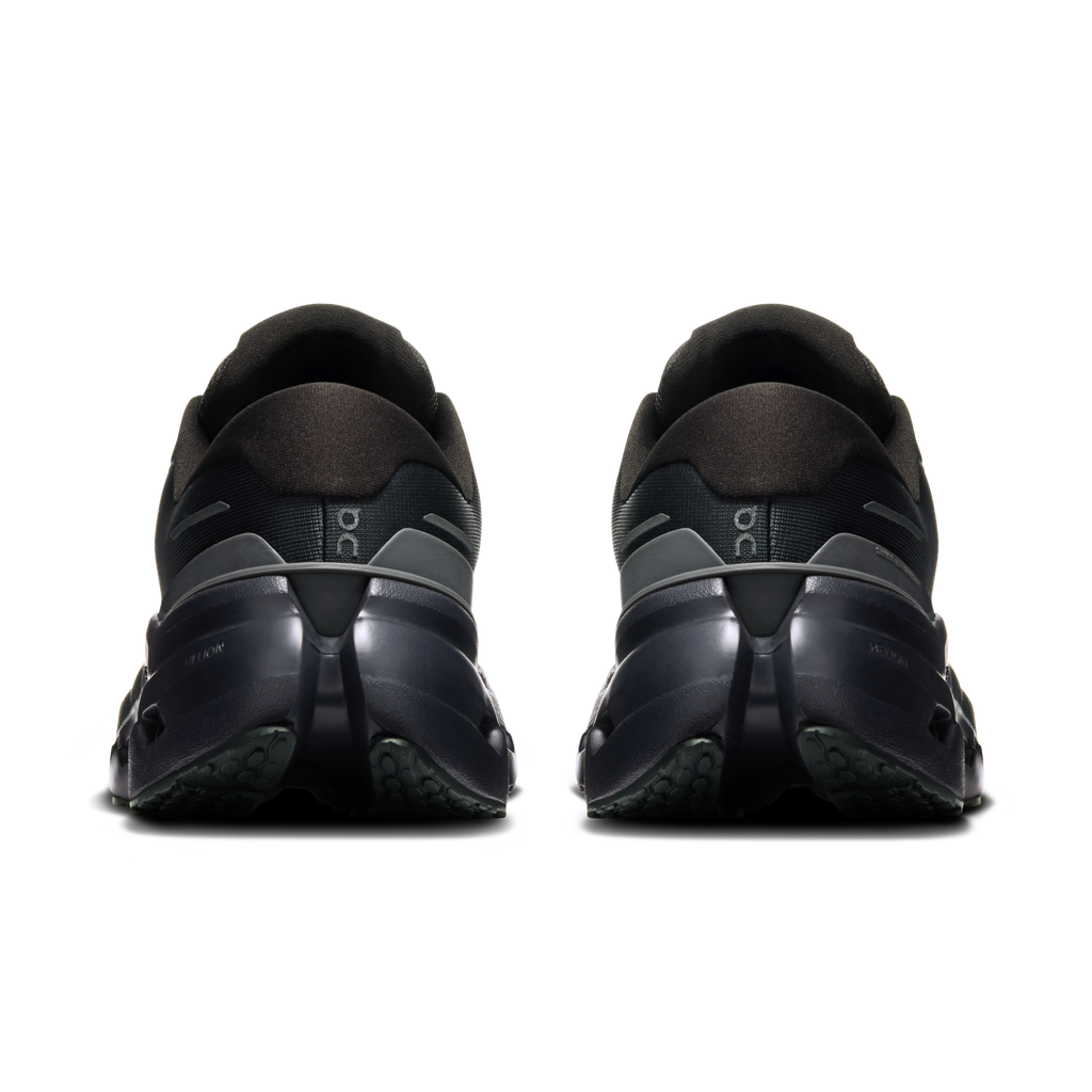 Women's waterproof running shoes, back view, black heel and lace-up collar