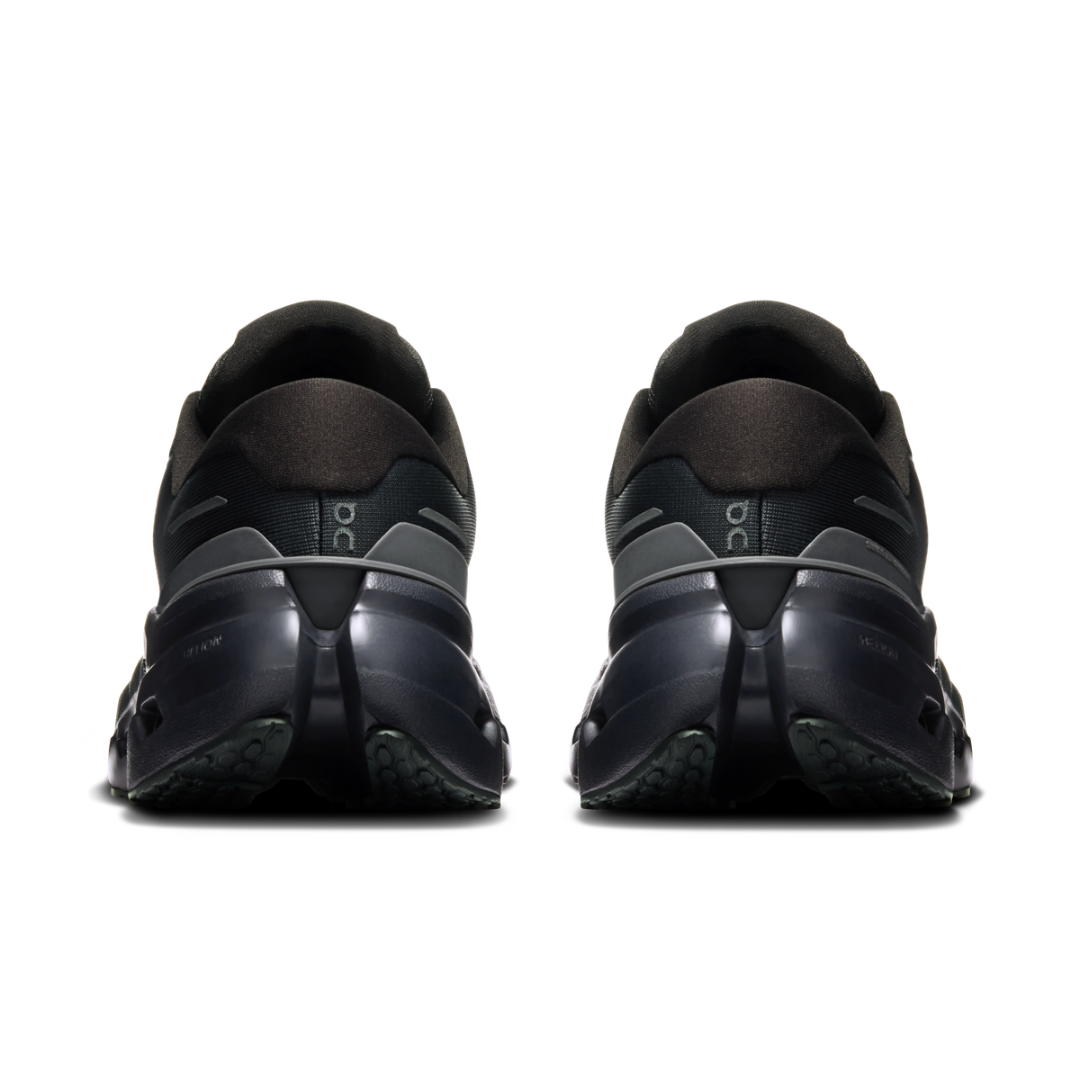 Women's waterproof running shoes, back view, black heel and lace-up collar