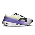 Men's running shoes with white upper, purple midsole, black laces, CloudTec cushioning