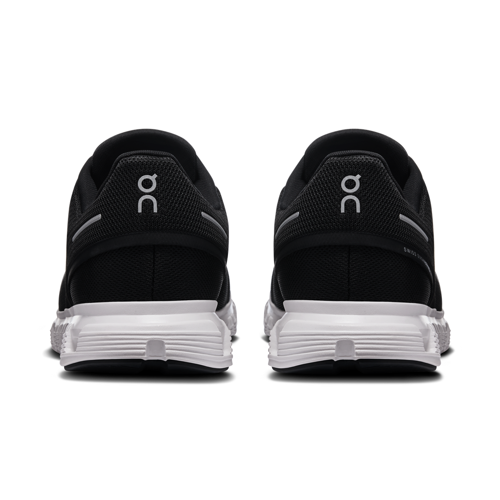 On Running Cloud 6 wide shoes heel view, black uppers with white midsole