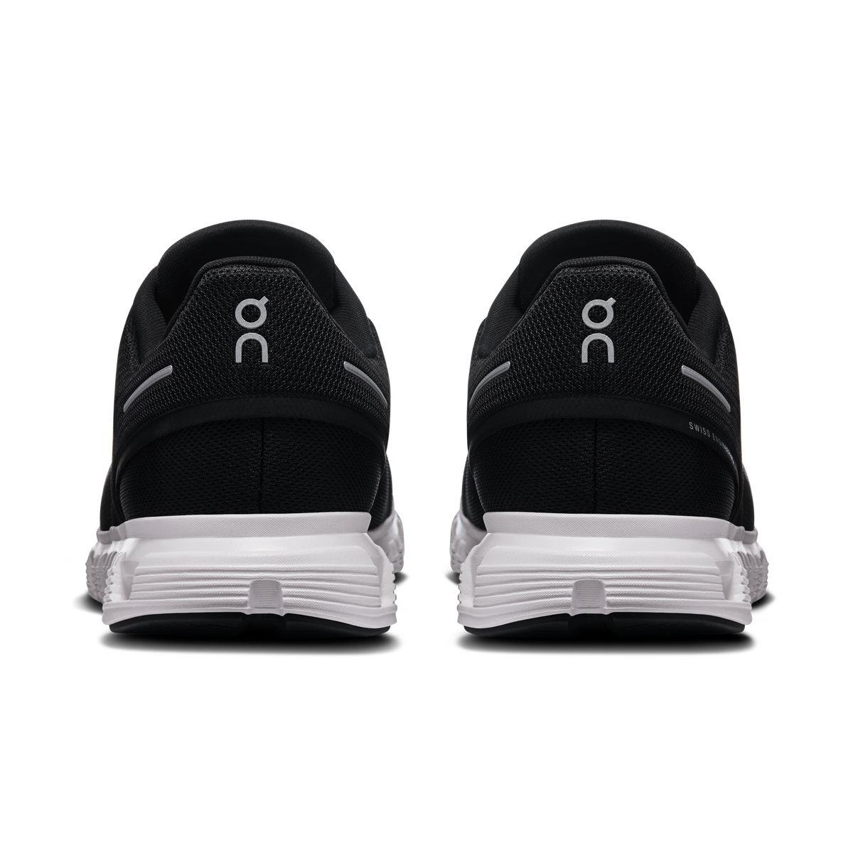 On Running Cloud 6 wide shoes heel view, black uppers with white midsole