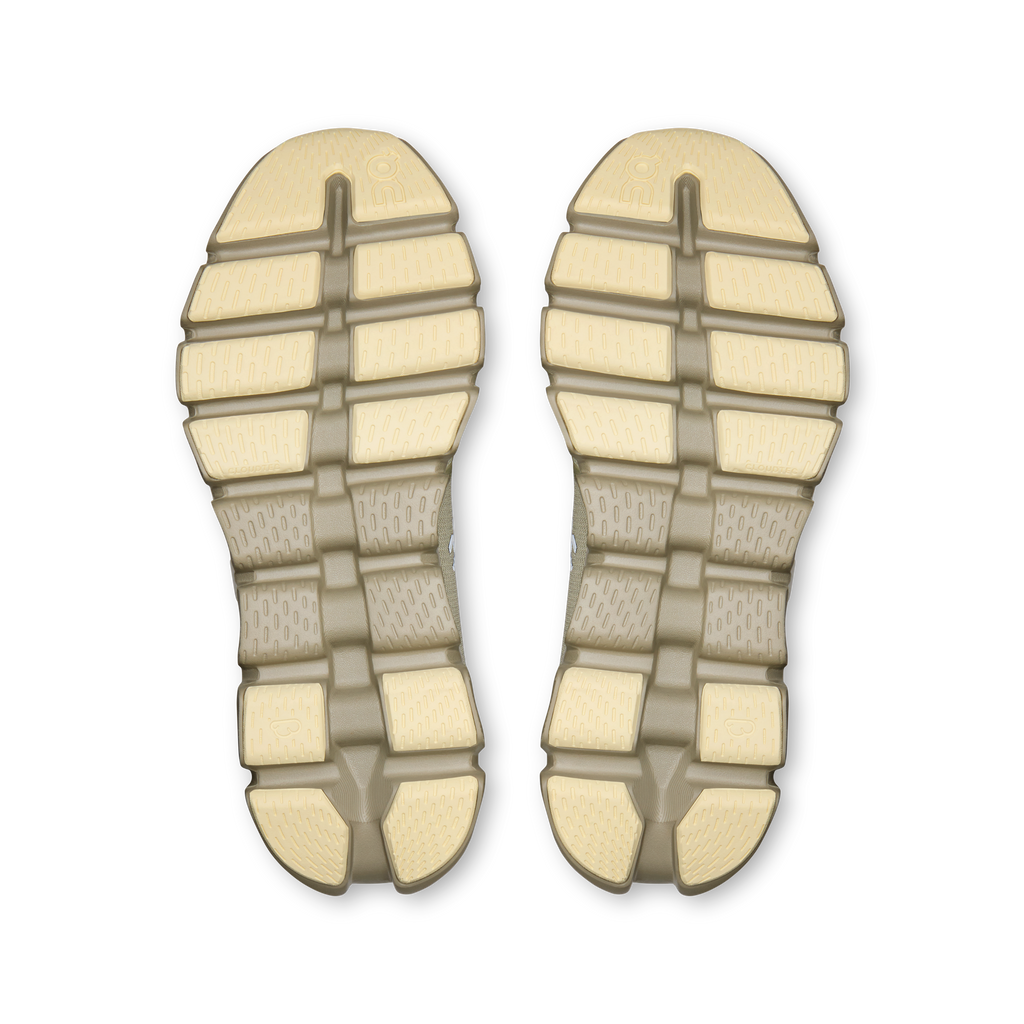 On Cloud X 5 outsole view, textured rubber tread for grip, chalk