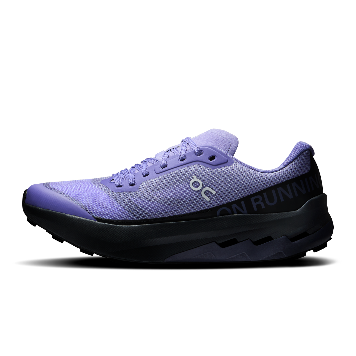Women's running shoes, lilac upper with purple accents and black cloud-style sole