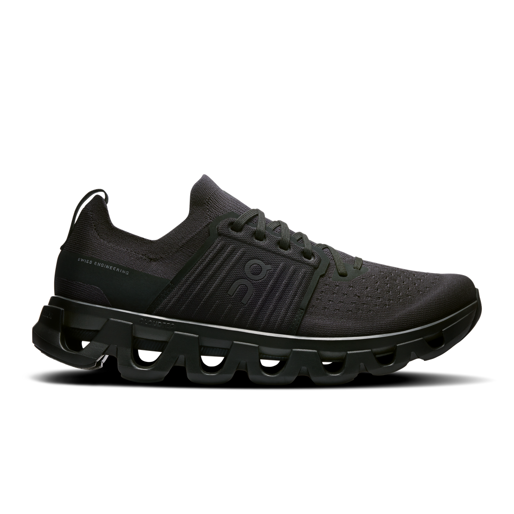 Men's black running shoes with cushioned CloudTec sole and lace-up upper