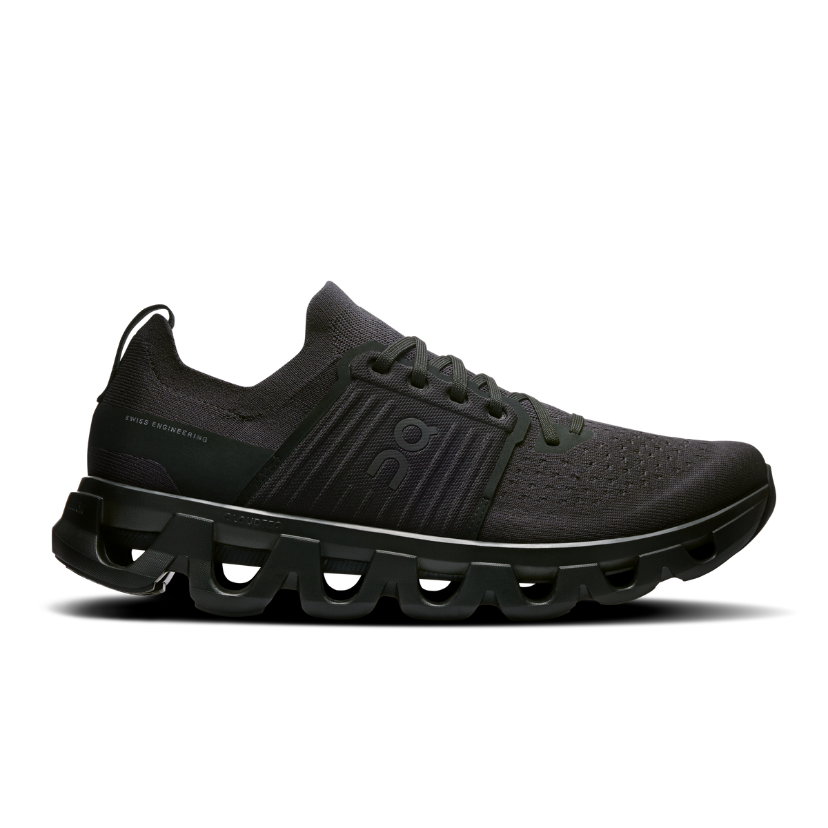 Men's black running shoes with cushioned CloudTec sole and lace-up upper