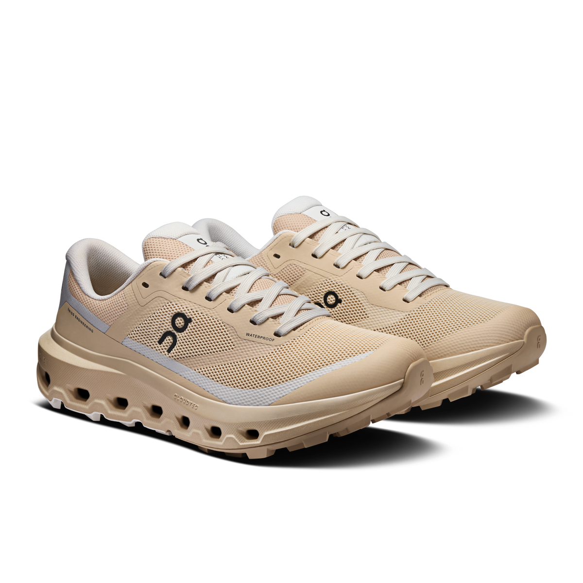 Women’s waterproof running shoes, sand mesh upper with lace-up front and CloudTec pods