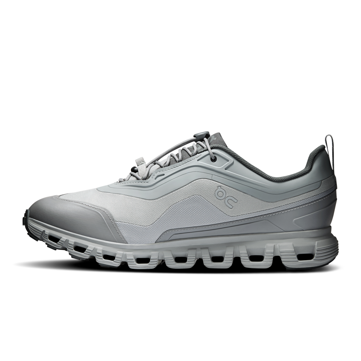 Men's alloy gray running shoes, lace-up with mesh-texture panels and low-profile sole
