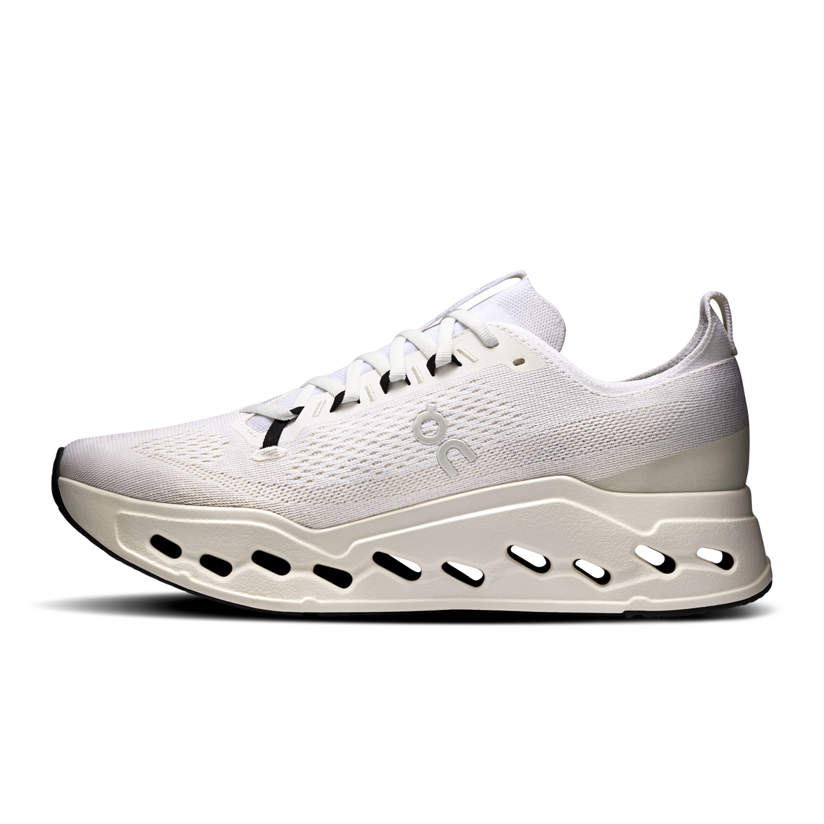 Men's white lace-up running shoe with raised CloudTec sole pods