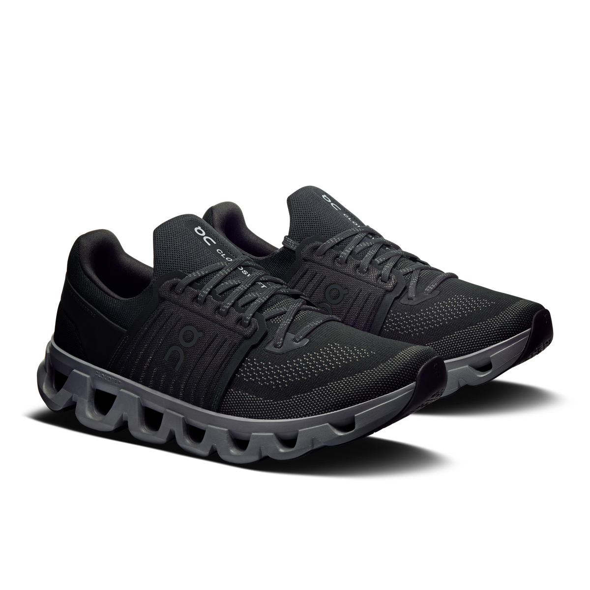 Men's On Cloudswift 4 lace-up running shoes, black mesh upper.