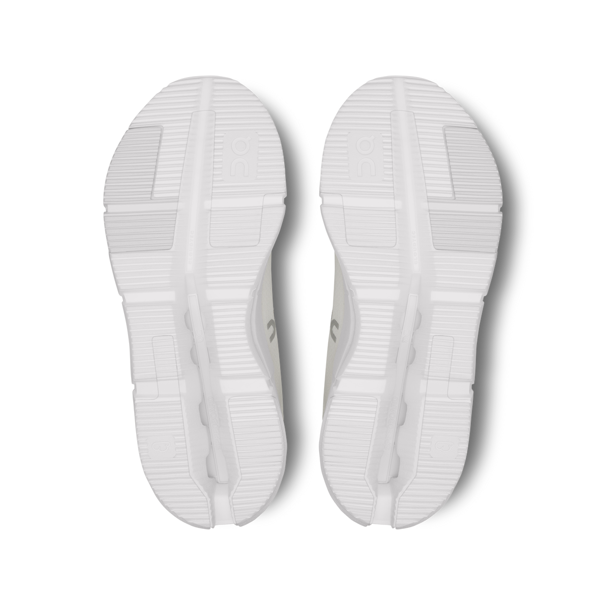 On Cloudnova 2 men's white shoes, outsole view with tread and CloudTec pods
