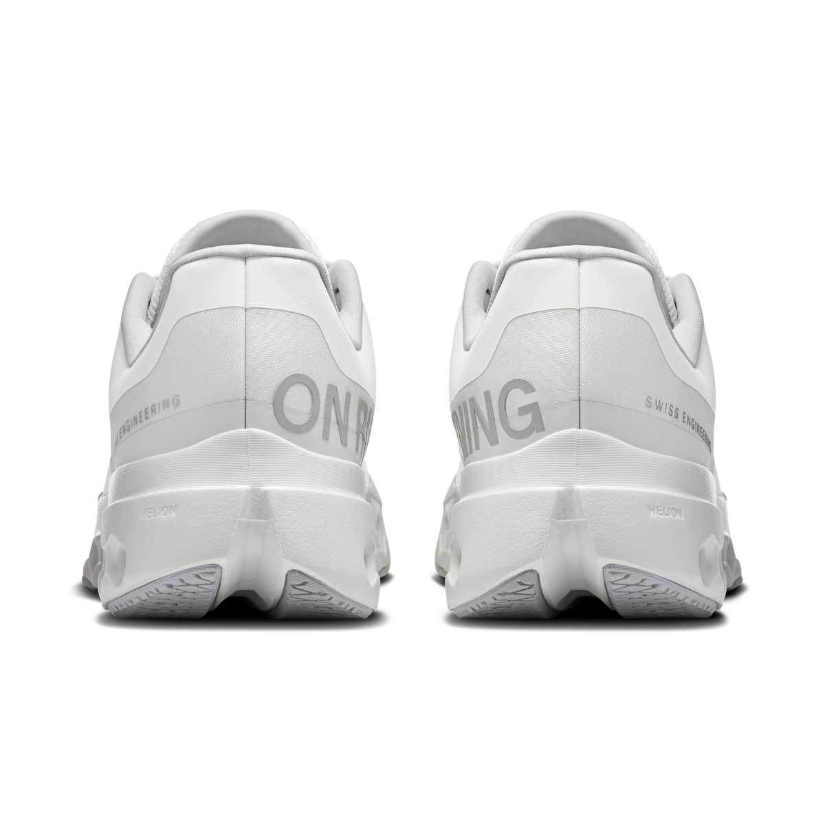 On Cloudsurfer Next men's running shoes, back view of white heel with pull tab