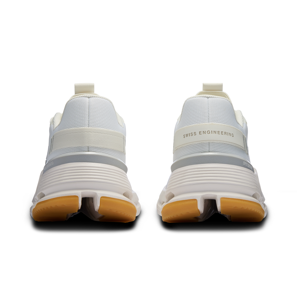 Women's Cloudnova Form 2 shoes from back, white/ivory heel with Swiss Engineering label