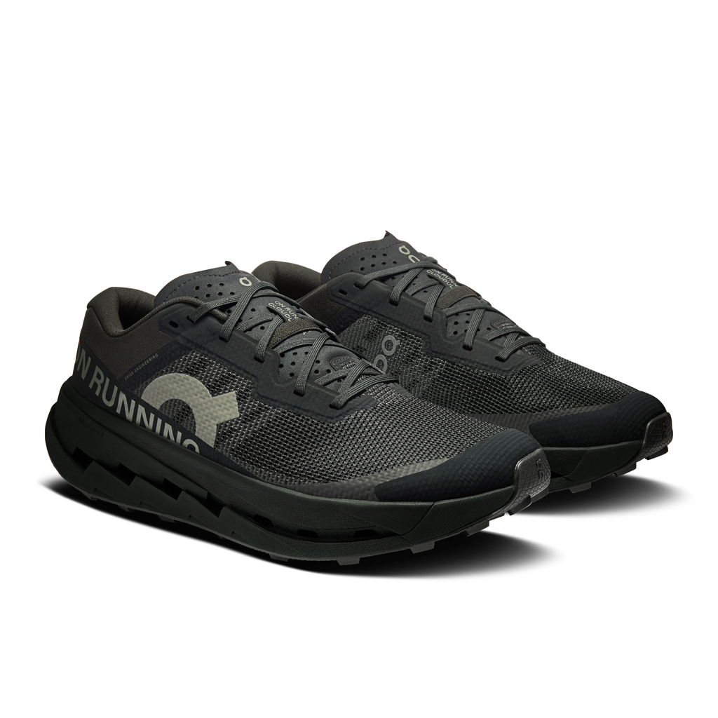 On Cloudultra 3 men's running shoes, black pair view with lace-up mesh design