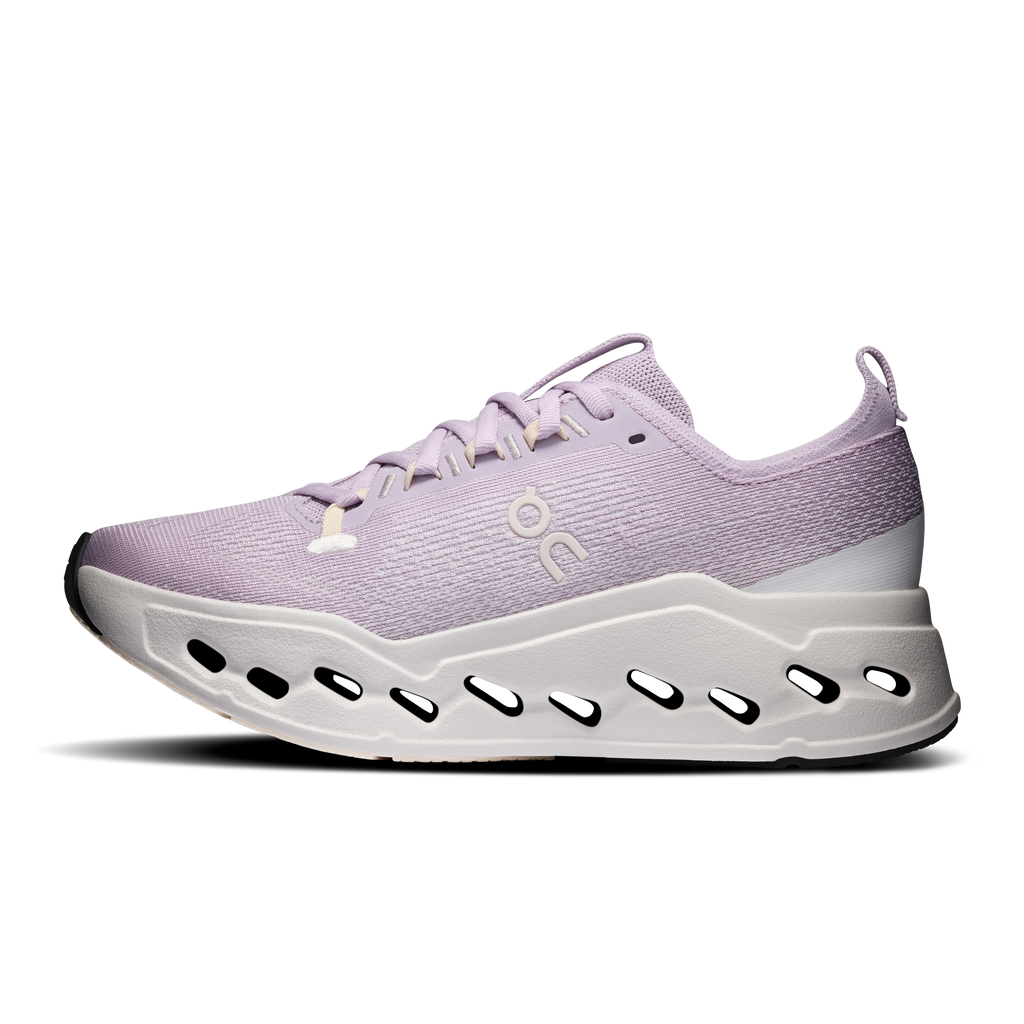 Lavender lace-up running shoe with white perforated CloudTec midsole