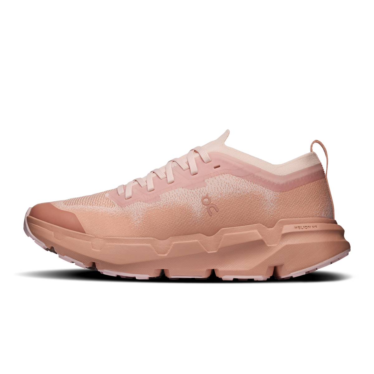 On Running Cloudsoma women's shoes, toe-side view with rose mesh and lace-up collar