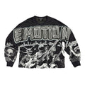 Men's black long-sleeve graphic T-shirt with white astro band print, crew neck