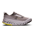 Women's trail running shoes, gray fabric with lilac accents, lace-up, CloudTec pods