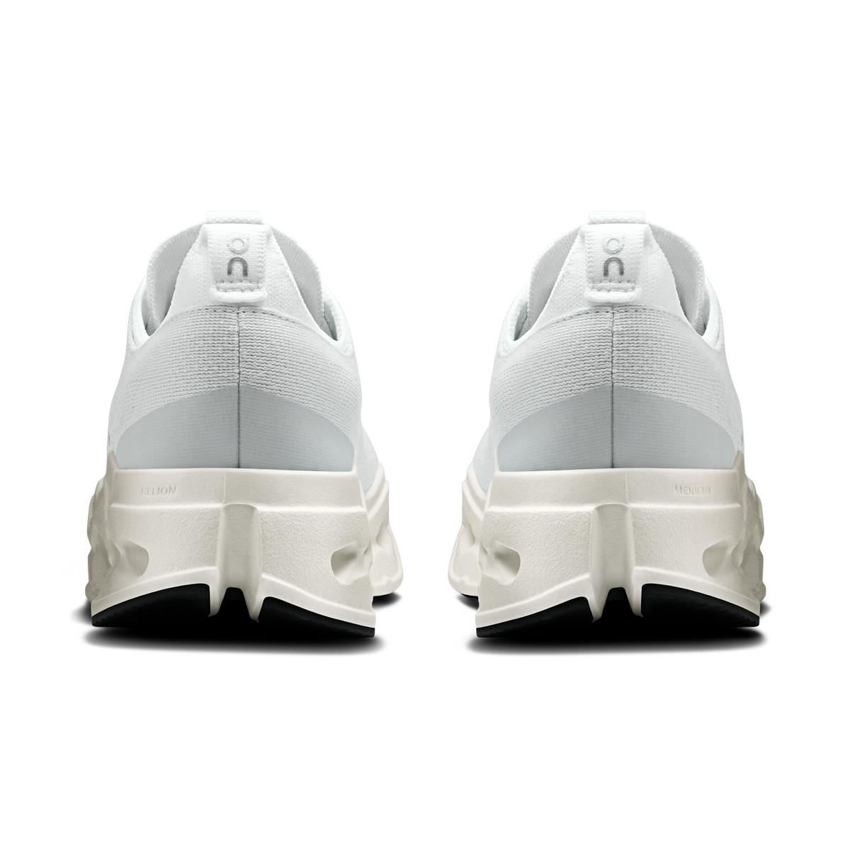 On women’s white heel view with padded collar and cushioned back panel
