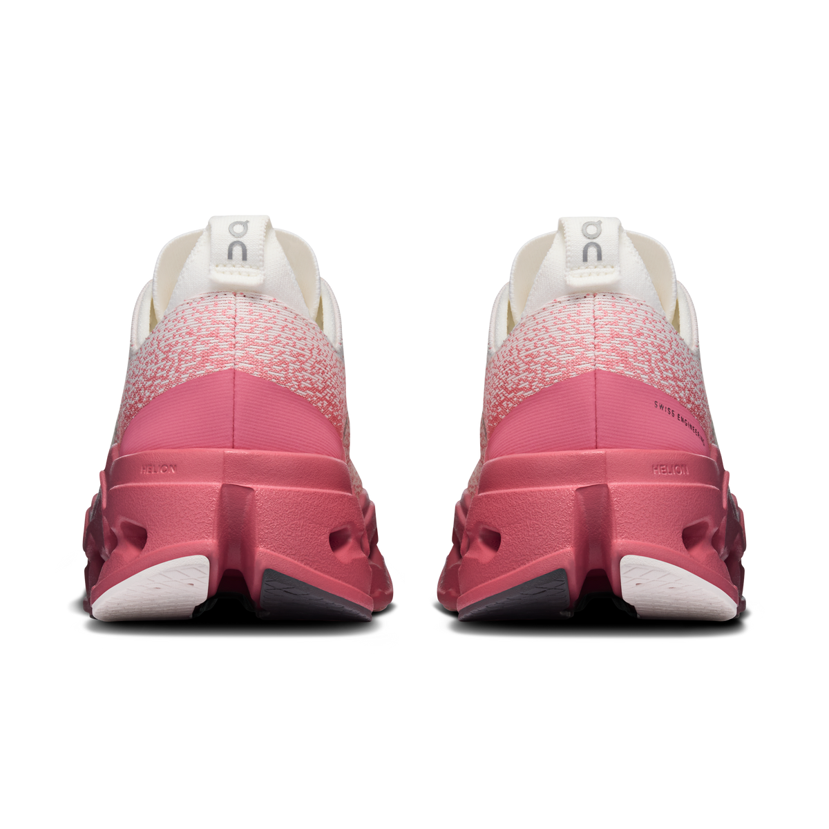 Women's running shoes, rear view with pink heel and white collar