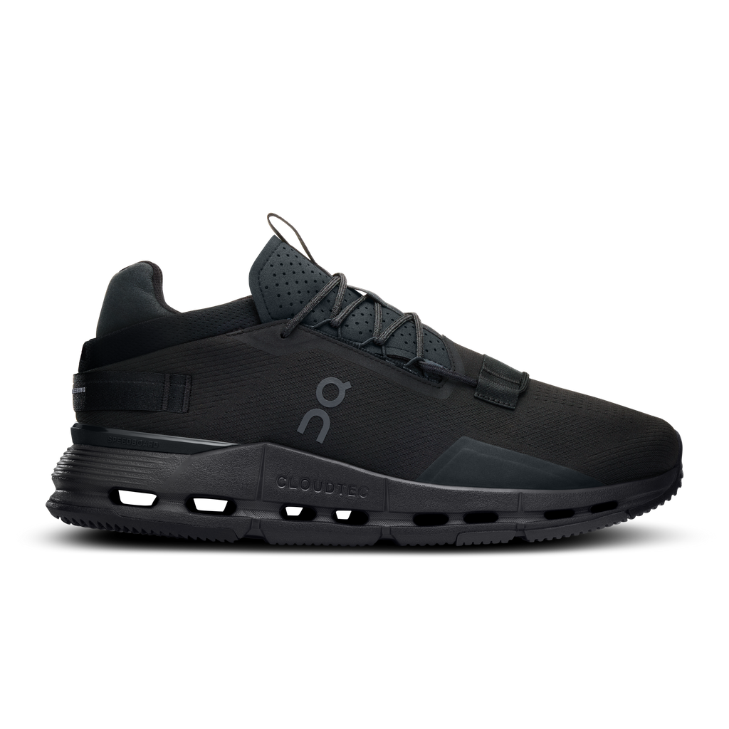 Men's black running shoes with CloudTec pods and lace-up design