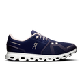 Men's navy running shoes with white Cloud-style cushioning and On logo