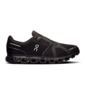 Men's black running shoes with cloud-style cushioned outsole and lace-up upper
