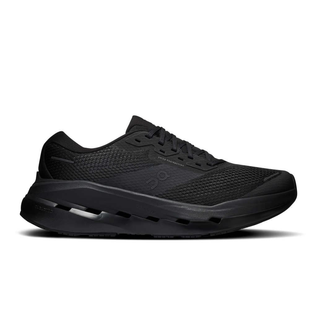 Men's black running shoes, mesh upper, lace-up, Cloud-style cushioned midsole