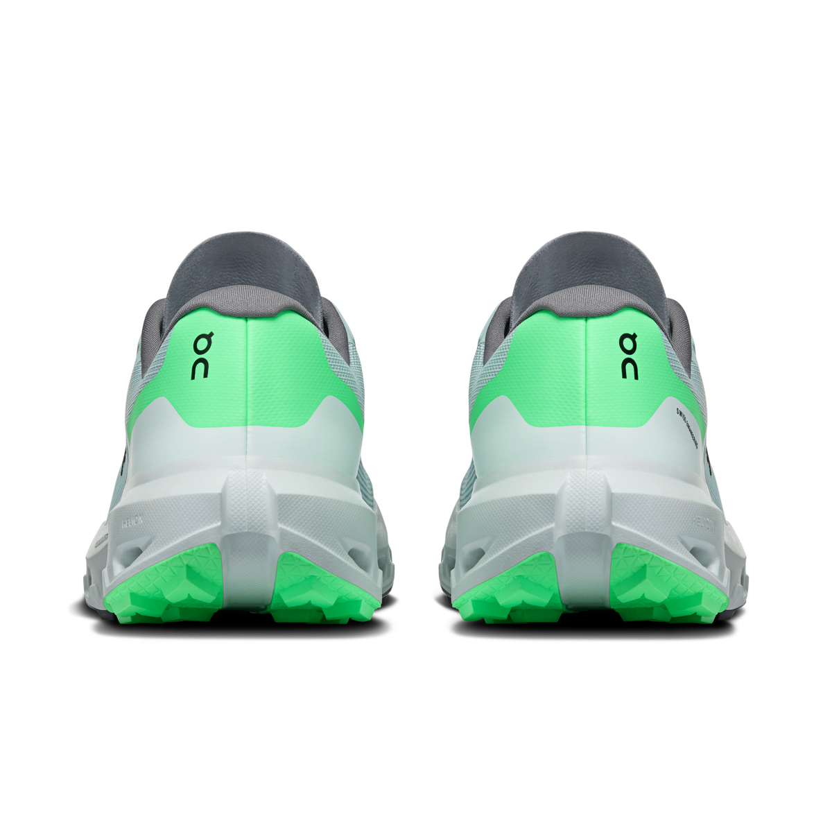 Men's running shoes with gray collars and bright green heel panels