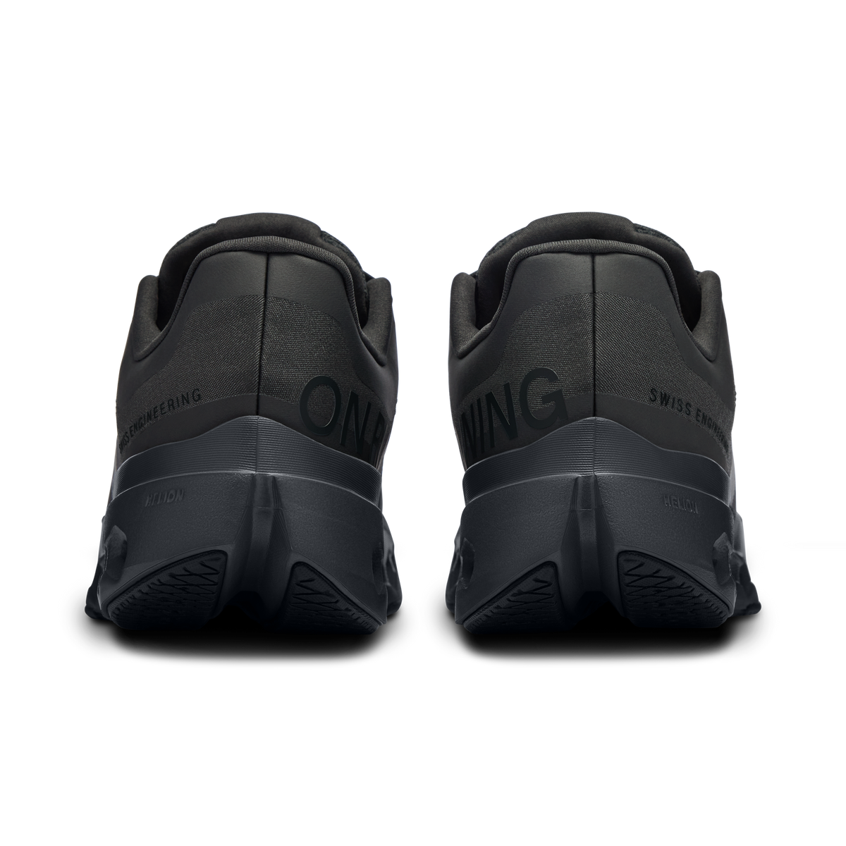 On Cloudsurfer Next running shoes, back view, black upper with padded collar