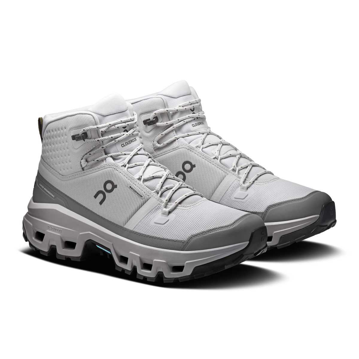 Men's waterproof mid hiking shoes, light gray lace-up with front strap details