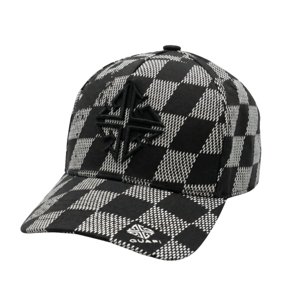 GUAPI checkerboard cap with embroidered logo, black and gray
