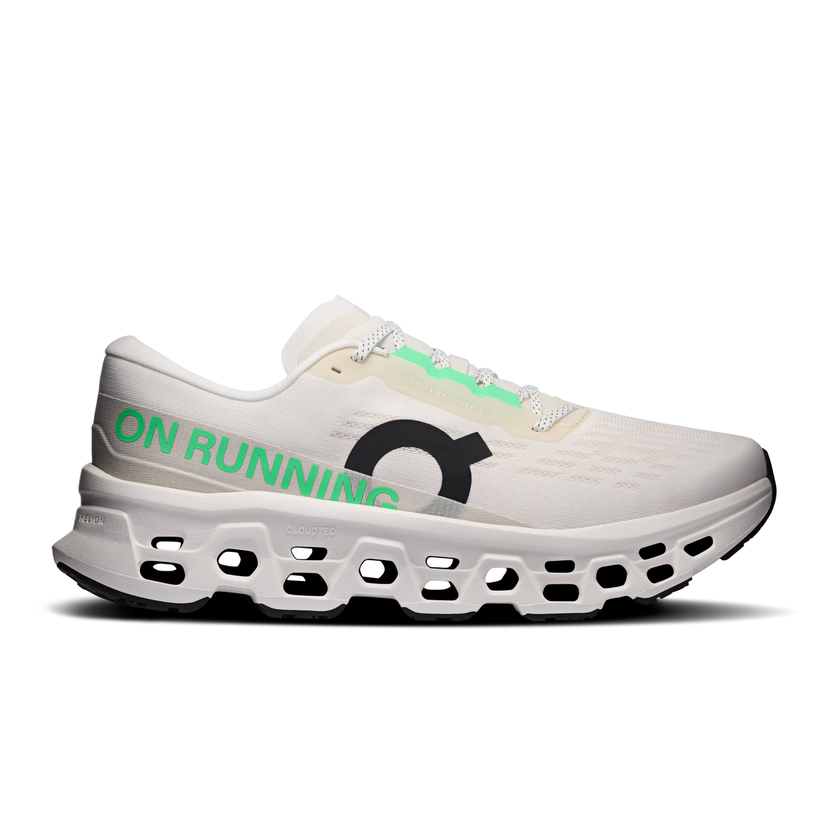 Men's ivory running sneakers with green accents and CloudTec cushioned sole